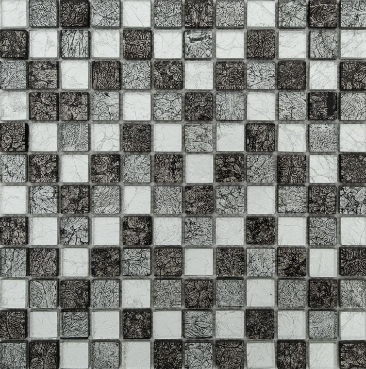 Mozaika szkło antracyt czarne Dell Arte Brillant Silver Black 23x23 30x30x8 100101