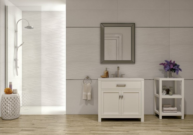Płytki ścienne 3D rysunek ostre rogi beż Ape Click Net White 40x120 26869