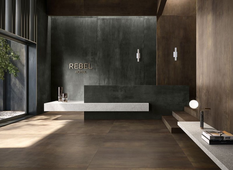 Płytki gresowe postarzane rdzawe efekt metal brąz Flaviker Rebel Bronze PF60003970 120 × 280 76431