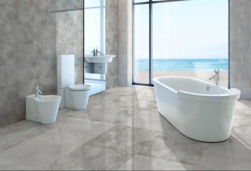 Gres beton szary beż lapatto z delikatnym wzorem Absolut Keramika Ellesmere 60x120 crt 74902
