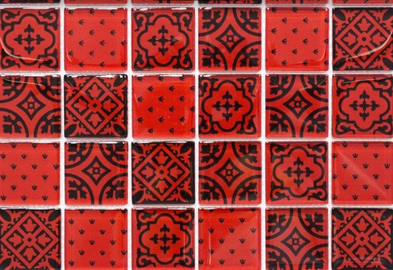 Mozaika szkło patchwork vintaż czarna czerwona Metropol MM 1172 30,0 x 30,0 85759