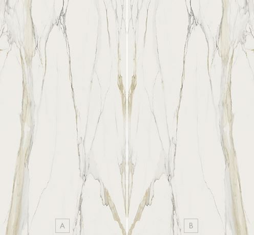 Płytki białe marmur lustrzane odbicie Florim Rex Classici di Rex Calacatta Gold open book A+B soft 160x320 (320x320) 96581