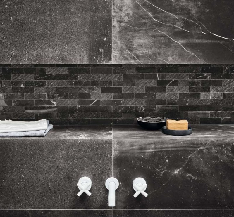 Gres czarny szary jak naturalny kamień Piemme Uniquestone Nite  80 x 80 166223