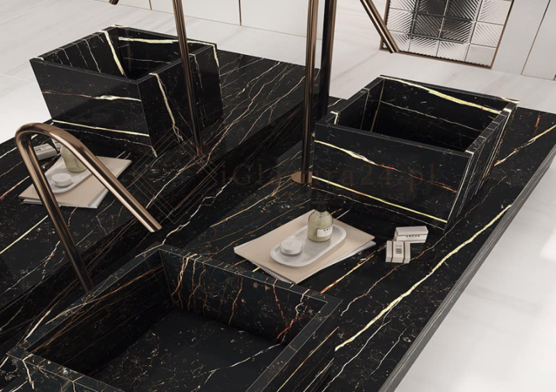 Spieki kwarcowe marmur czarny biały braz Florim Marble Laurent Mat 160x320 6mm 166958