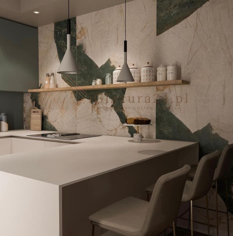 Blat kuchenny marmur białe beż turkus Florim Marble Aqua Gloss 160x320 12mm 167037