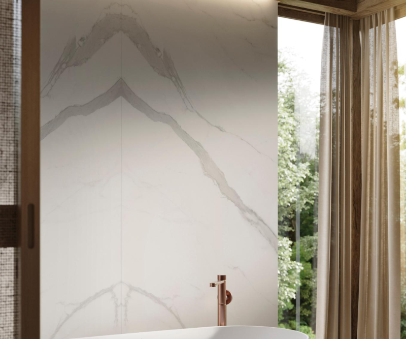Spiek kwarcowy marmur biały lustrzane odbicie Porcelanosa Marmol Bookmatch Aria White Nature A 120x250 167503