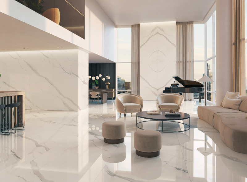 Spiek kwarcowy marmur biały lustrzane odbicie Porcelanosa Marmol Bookmatch Aria White Polished A 120x250 167530