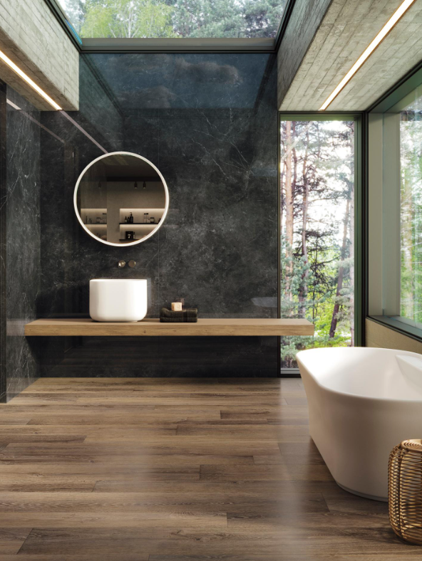 Płytki drewnopodobne ciemny brąz Porcelanosa Bruselas Roble 19,3x180 1,15cm 167730