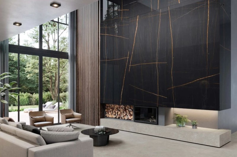 Spiek kwarcowy marmur czarny Porcelanosa Nylo Noir 120x270 6mm polysk 168910