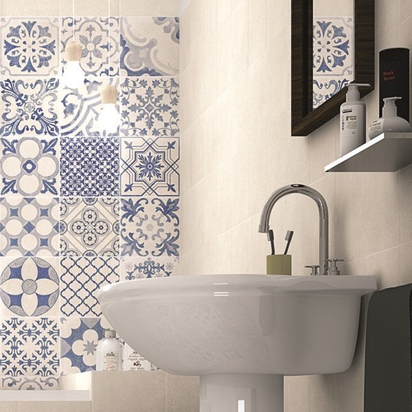 Płytki patchworkowe niebieskie beż Realonda Skyros Deco Blanco 44x44 10402