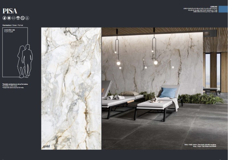 Spiek Pisa Golden White Lux | Calacatta Oro 260x120x 0,6 cm 170081