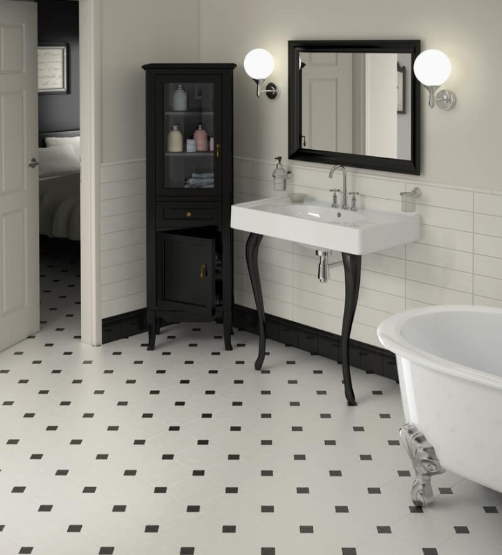Płytki oktagonalne białe z czarną wstawką Equipe Octagon Blanco Mate 20x20 21184