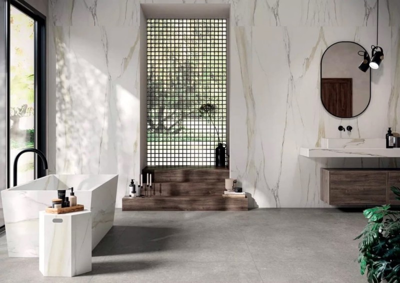 Marble Calacatta Gold A Glossy STU 160x320x1,2 cm, z siatką, nierektyfikowana 178875