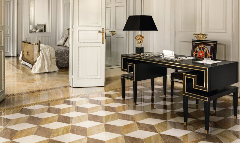 Płytki podłogowe marmurowe beżowy onix patchwork Versace Ceramics Marble Mod.Patch.Beige 58,5x58,5 91612