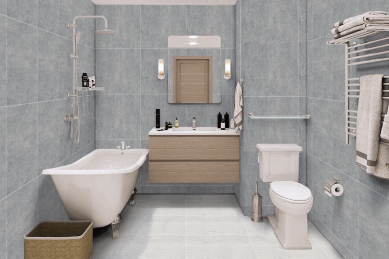 Płytki imitujące szary beton Porcelanosa Rodano mosaico Acero 33,3x100 43477