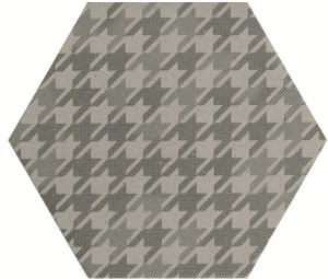 Płytka heksagonalna szara tekstura tkaniny szara patchworkowa Quintessenza D'autore Pied de Poule Grigio 26,6x23 bn