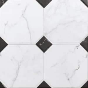 Betera Blanco 33,3x33,3 Czarno-Białe Płytki Oktagonalne Marmuropodobne