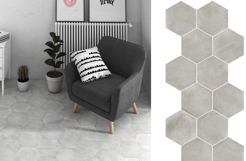 Płytki heksaganalne patchwork szary Equipe Hexagon Urban Melagne Silver 29,2x25,4 99531