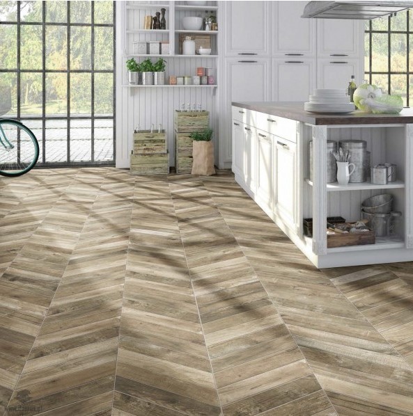 Gres drewno jodełka beż Realonda Diamond Pallet Camel Chevron R 70x40 (prawy) dms 39539