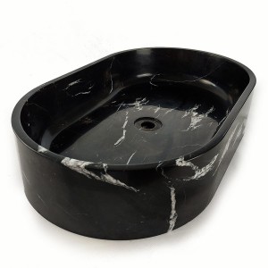 Umywalka marmurowa czarna Black Silk polerowana 38x61x12,7 cm