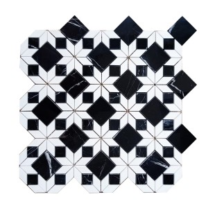 Mozaika marmurowa starline Glacier White- Black Silk polerowana 35x35x1 cm