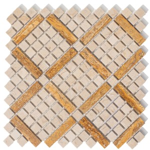 Mozaika marmurowa beżowa Cream Pino polerowana 25.5x25.5x1cm