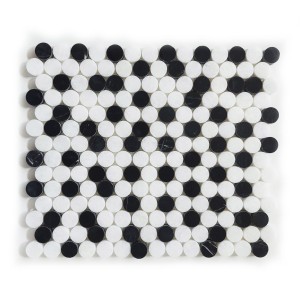 Mozaika marmurowa kółka Bianco Neve- Black Silk szlifowana 32x36,8x1 cm