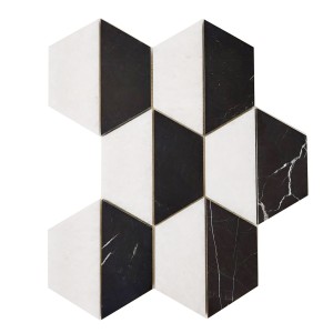 Mozaika marmurowa hexagon Bianco Neve- Black Silk szlifowana 25,2x32,5x1 cm