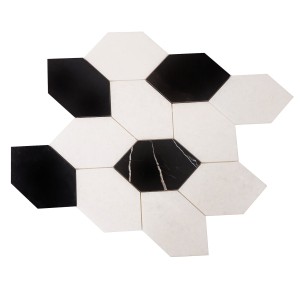 Mozaika marmurowa leafe Bianco Neve- Black Silk szlifowana 38,5x41x1 cm