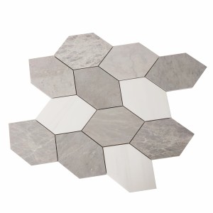 Mozaika marmurowa leafe Glacier White- Nordic Grey szlifowana 38,5x41x1 cm