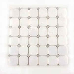 Mozaika marmurowa octagon Bianco Neve- Nordic Grey polerowana 30,5x30,5x1 cm