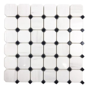 Mozaika marmurowa biała oktagonalna Glacier White- Black Silk polerowana 33,5x33,5x1 cm