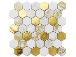 MOZAIKA SZKLANA HEKSAGON VOLCANO GOLD WHITE