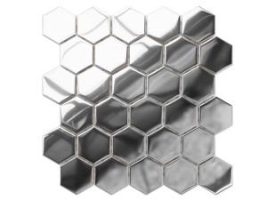 HEKSAGON MOZAIKA SZKLANA SREBRNA SILVER METALIC