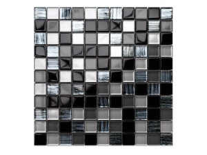 MOZAIKA SZKLANA NERO GRAFIT ALUMINIUM JEANS SILVER BROKAT 30x30cm