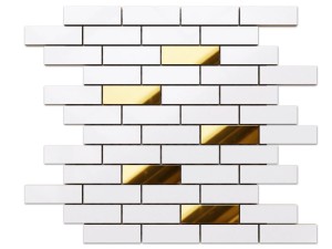 MOZAIKA CERAMICZNA BIAŁA WHITE MATOWA GOLD CEGIEŁKA MUREK NIEREGULARNY
