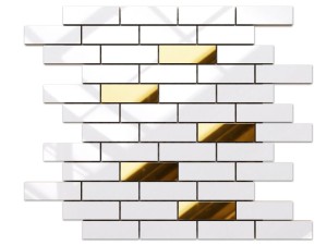 MOZAIKA CERAMICZNA BIAŁA WHITE POŁYSK GOLD CEGIEŁKA MUREK NIEREGULARNY