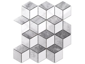 MOZAIKA GRESOWA DIAMOND ROMB BIAŁA SZARA 3D