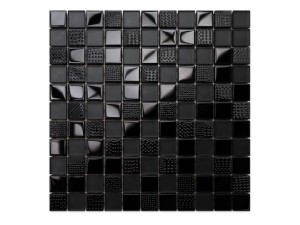 MOZAIKA SZKLANA CARBON NERO CZARNA MAGMA STRUKTURA 30x30cm 8mm