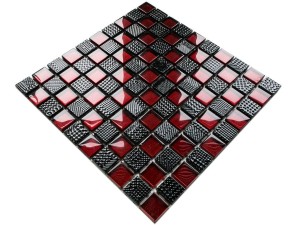 MOZAIKA SZKLANA ENZO KARMAZYN CZARNA NERO SZACHOWNICA 27,5x27,5cm 8mm