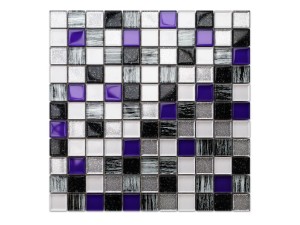 MOZAIKA SZKLANA FIOLET PERŁA SILVER NERO BROKAT ZEBRA 30x30cm 8mm