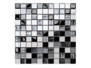 MOZAIKA SZKLANA PERŁA SILVER BROKAT NERO ALUMINIUM JEANS 30x30cm 8mm