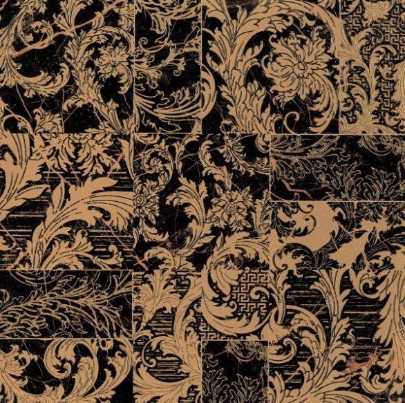Płytki podłogowe marmurowe czarne złote patchwork Versace Ceramics Marble Mod.Patch.Nero 58,5x58,5 92183