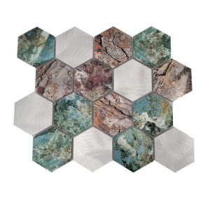 Dunin Allumi Hexagon Patina 73 30x26 wielokolorowa metalowa mozaika ścienna dekoracyjna