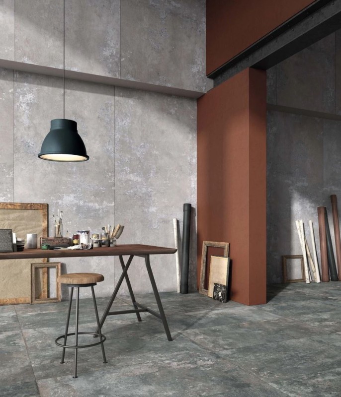Płytki podłogowe spiek kwarcowy duże cienkie beton kamień szary ABK Ghost Boiserie Grey Ret 120x280 88361