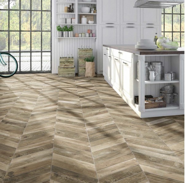 płytki francuska jodełka beż sęki Realonda Diamond Pallet Camel Chevron L 70x40 (lewy) 39543