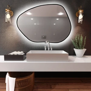 Baltica Design TINY BORDER BRIGHT STAIN I lustro 60x43 cm nieregularne z oświetleniem LED czarne barwa światła ciepła