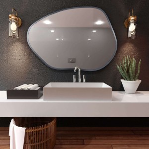 Baltica Design TINY BORDER BRIGHT STAIN I lustro 100x72 cm nieregularne z oświetleniem LED srebrne barwa światła ciepła