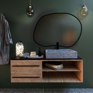 Baltica Design TINY BORDER BRIGHT STAIN II lustro 80x57 cm nieregularne z oświetleniem LED czarne barwa światła neutralna
