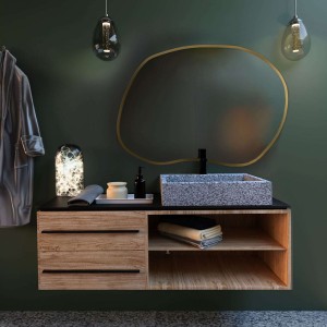 Baltica Design TINY BORDER BRIGHT STAIN II lustro 100x70 cm nieregularne z oświetleniem LED złote barwa światła zimna